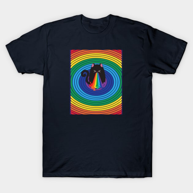 Black cat throw up rainbow T-Shirt by AnnArtshock